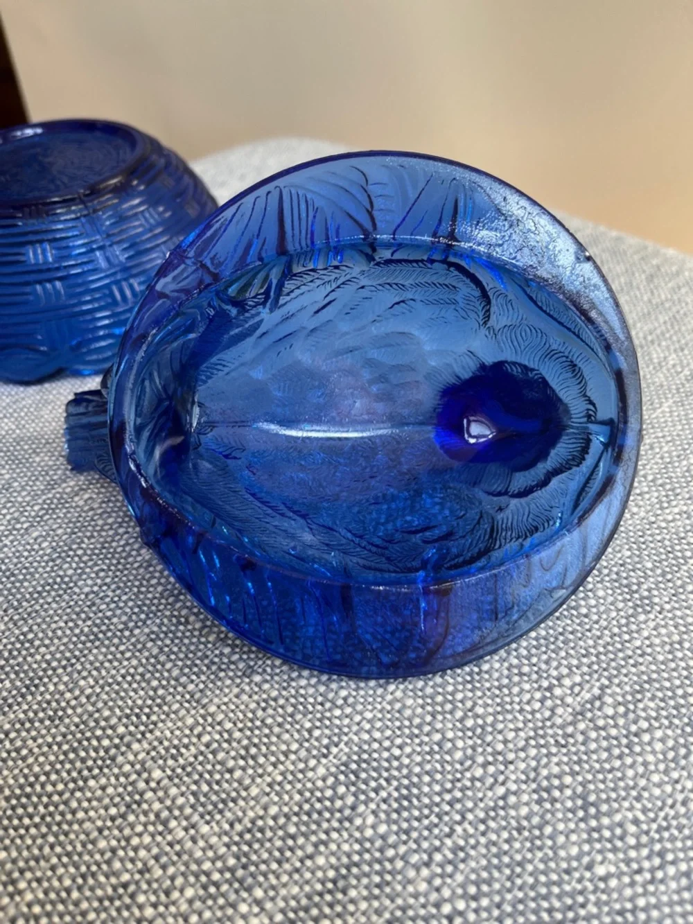 Cobalt Blue Bird On Nest 2 Piece Lidded Candy Dish Dove Robin